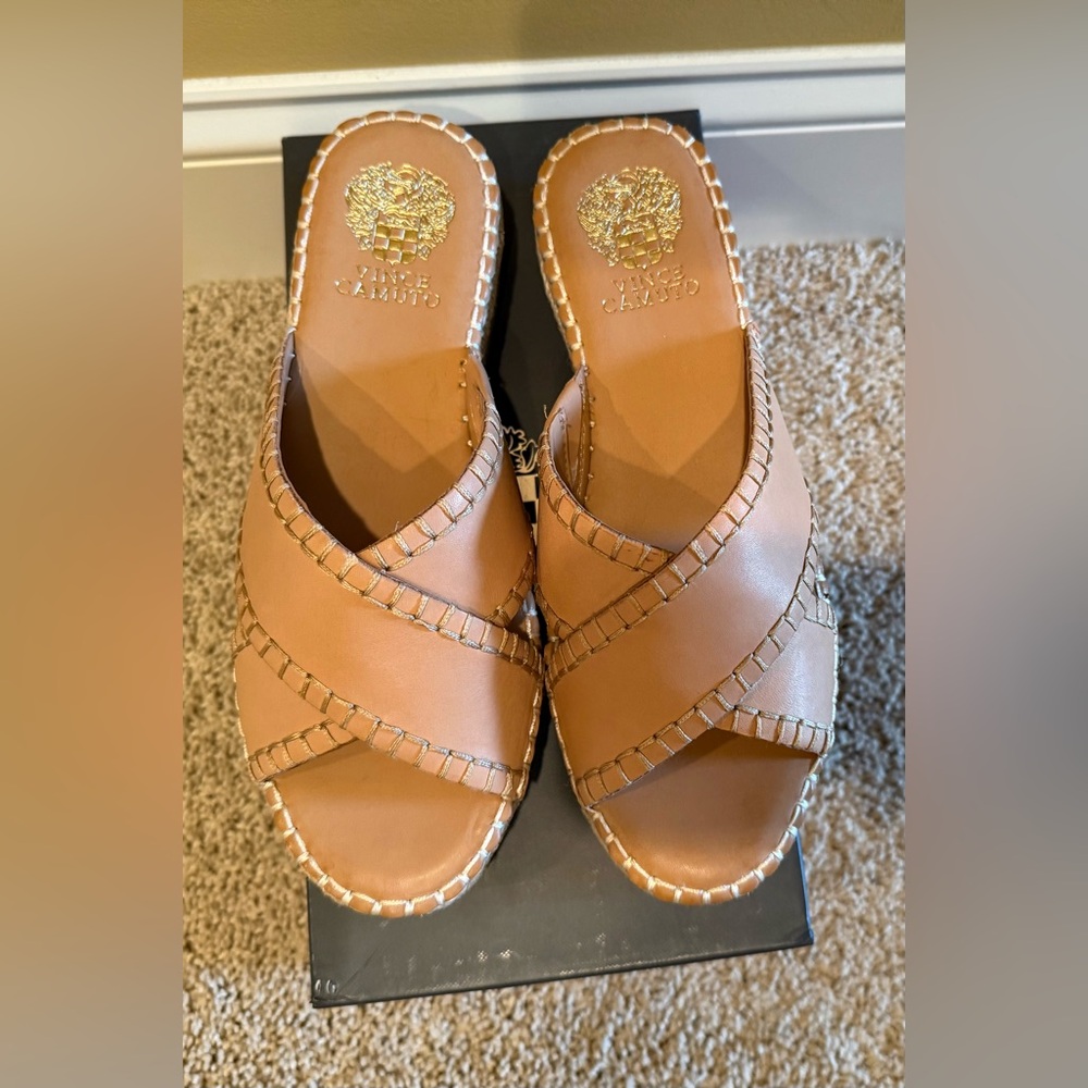 Vince Camuto Leather Crossband Slide Sandals - Belinsda